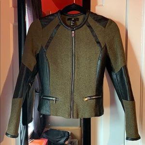 Women’s H&M Green Tweed + Black Leather Jacket